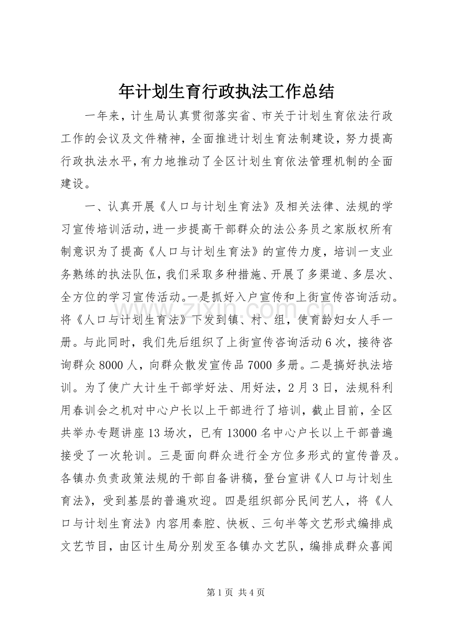 年计划生育行政执法工作总结.docx_第1页