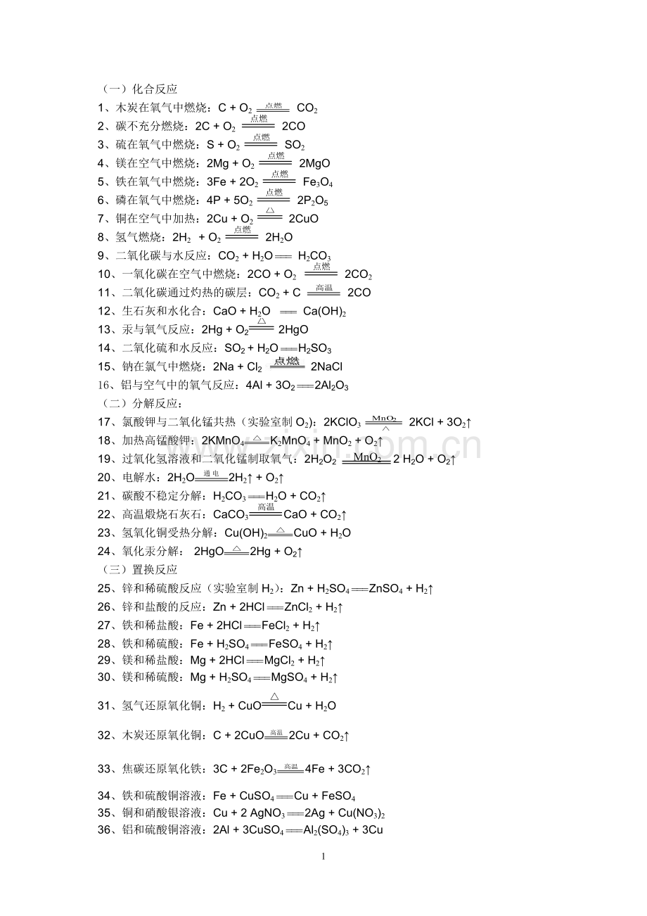 化学方程式和化学式总结A4纸.doc_第1页