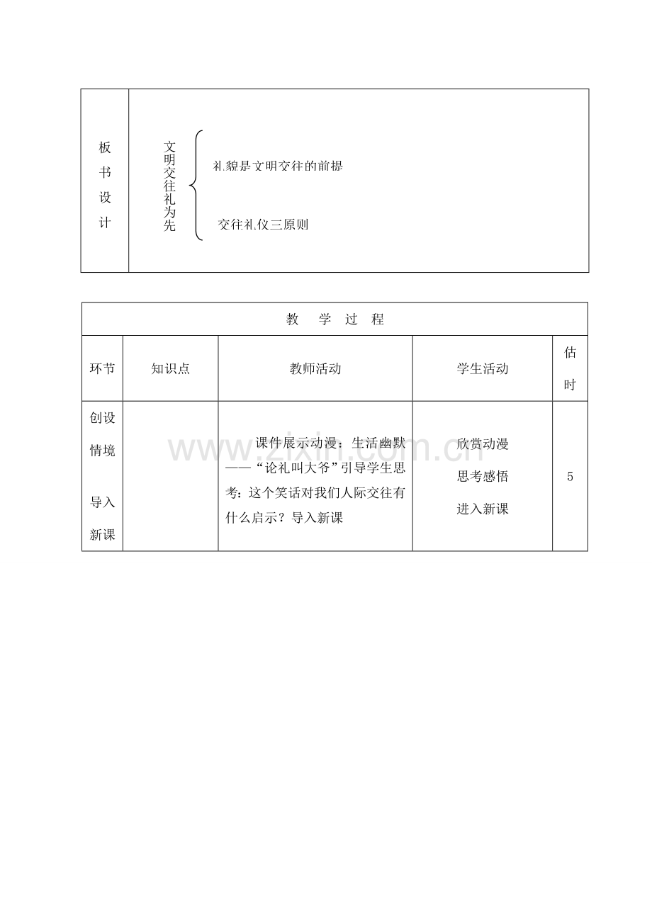 山东省临沭县八年级政治上册《文明交往礼为先》教案 新人教版.doc_第2页