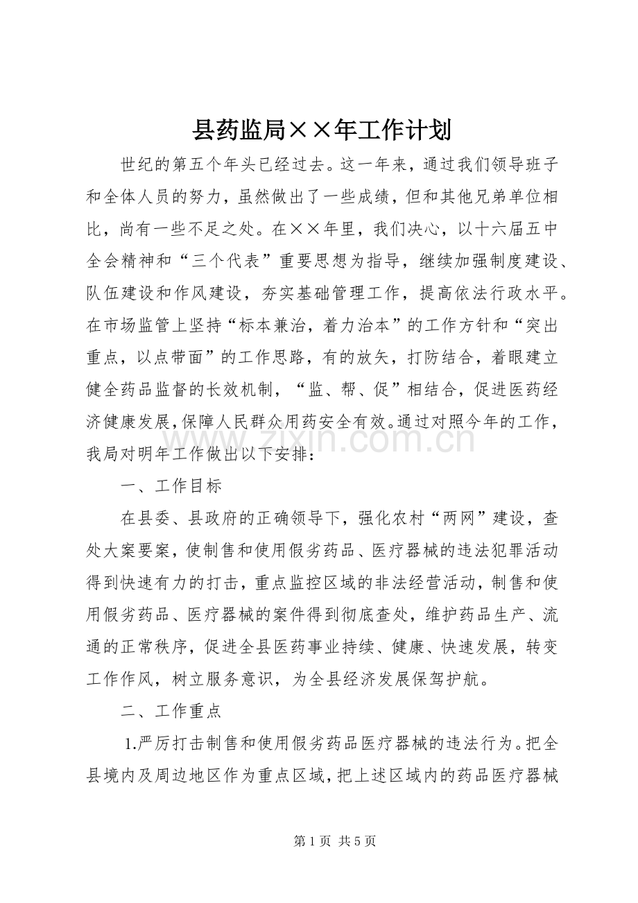 县药监局××年工作计划.docx_第1页