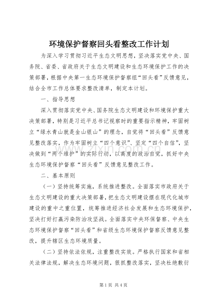 环境保护督察回头看整改工作计划.docx_第1页