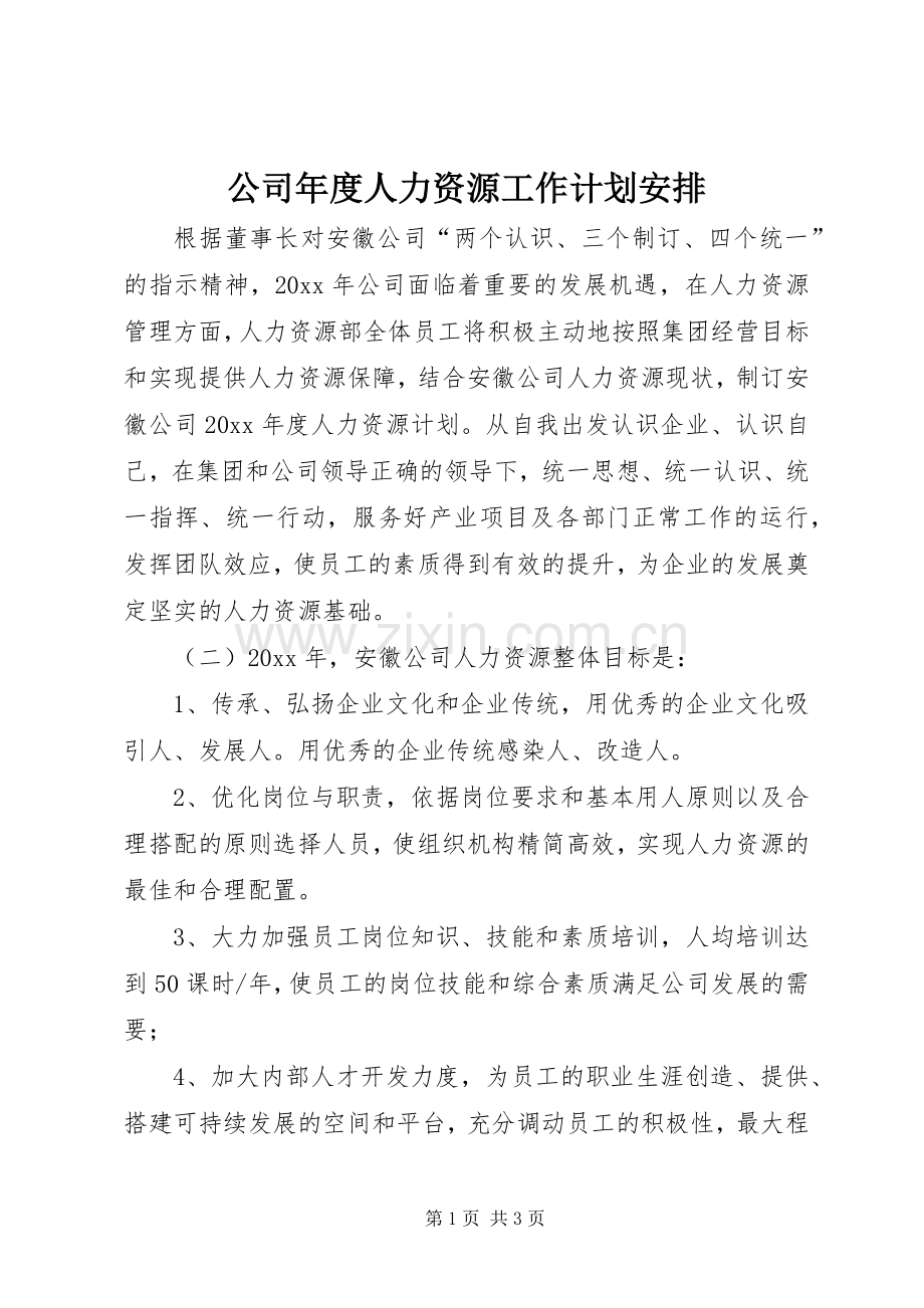 公司年度人力资源工作计划安排.docx_第1页