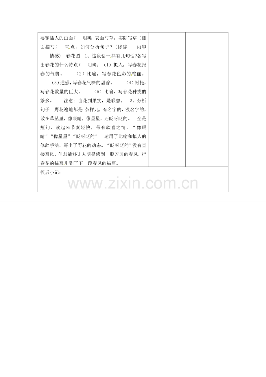 江苏省泗阳县新袁中学七年级语文上册《第四单元 第十四课 春》教案2 苏教版.doc_第2页