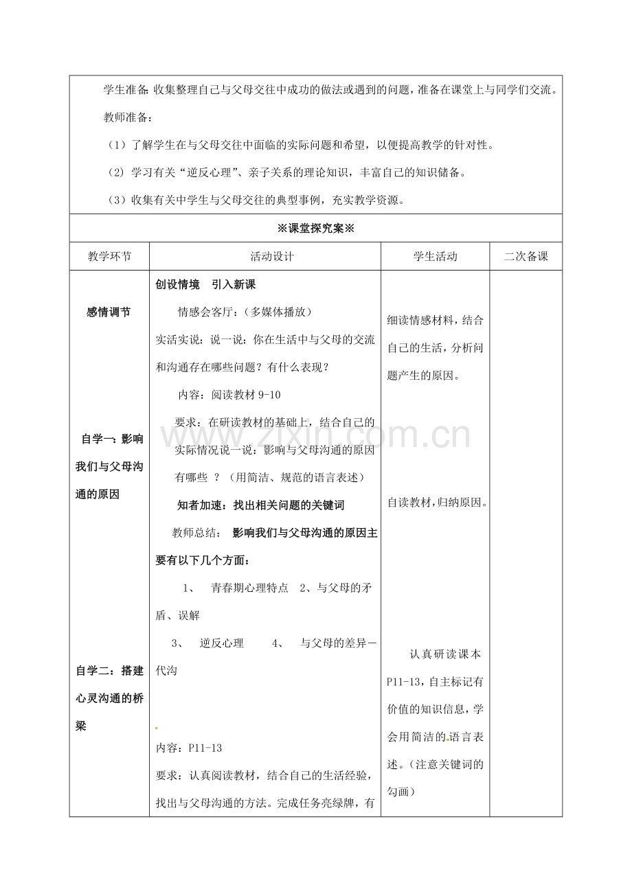 山东省潍坊市八年级政治上册 第1单元 让爱驻我家 第1课 相亲相爱一家人 第2框 学会与父母沟通教案 鲁教版-鲁教版初中八年级上册政治教案.doc_第2页