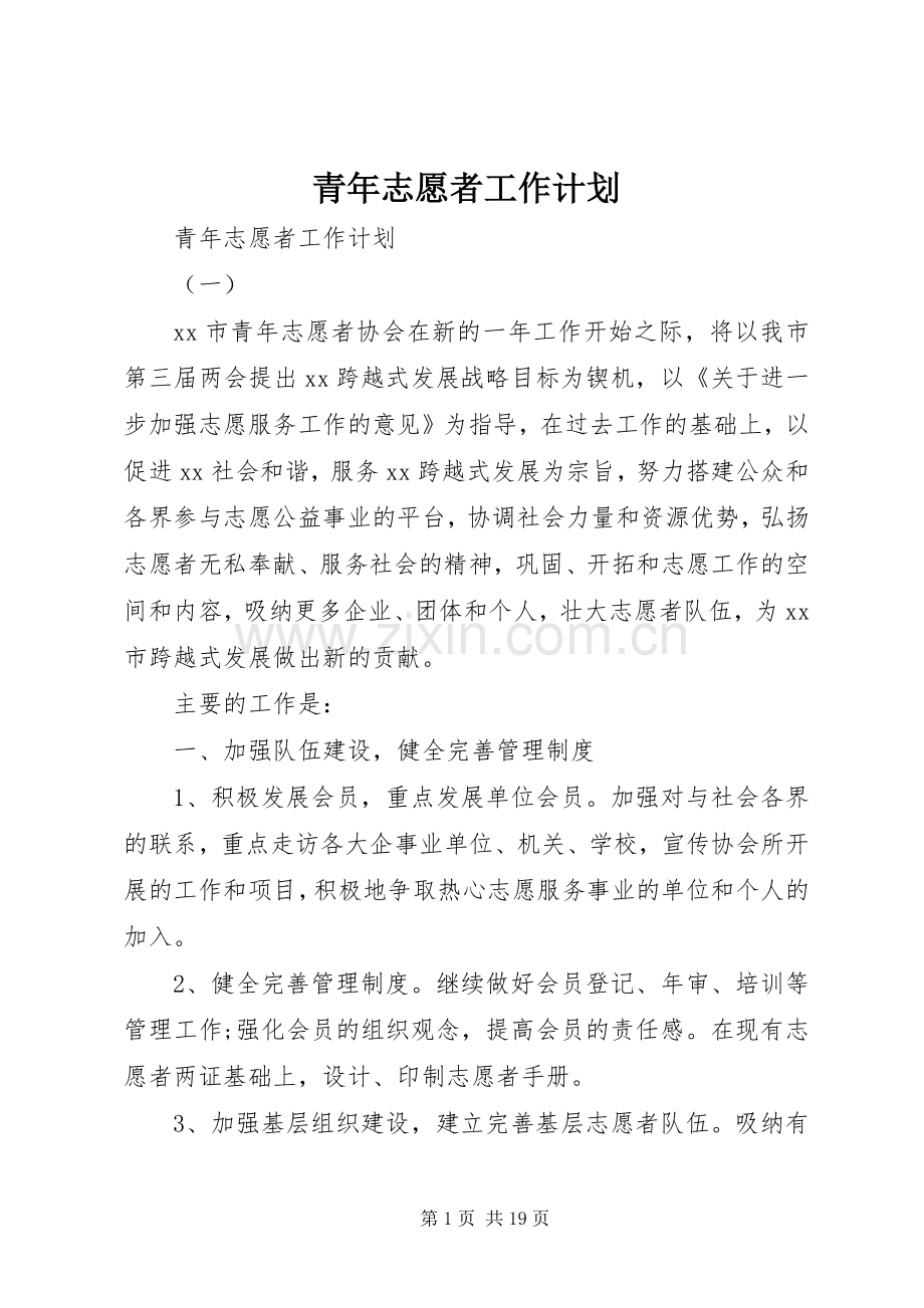 青年志愿者工作计划.docx_第1页