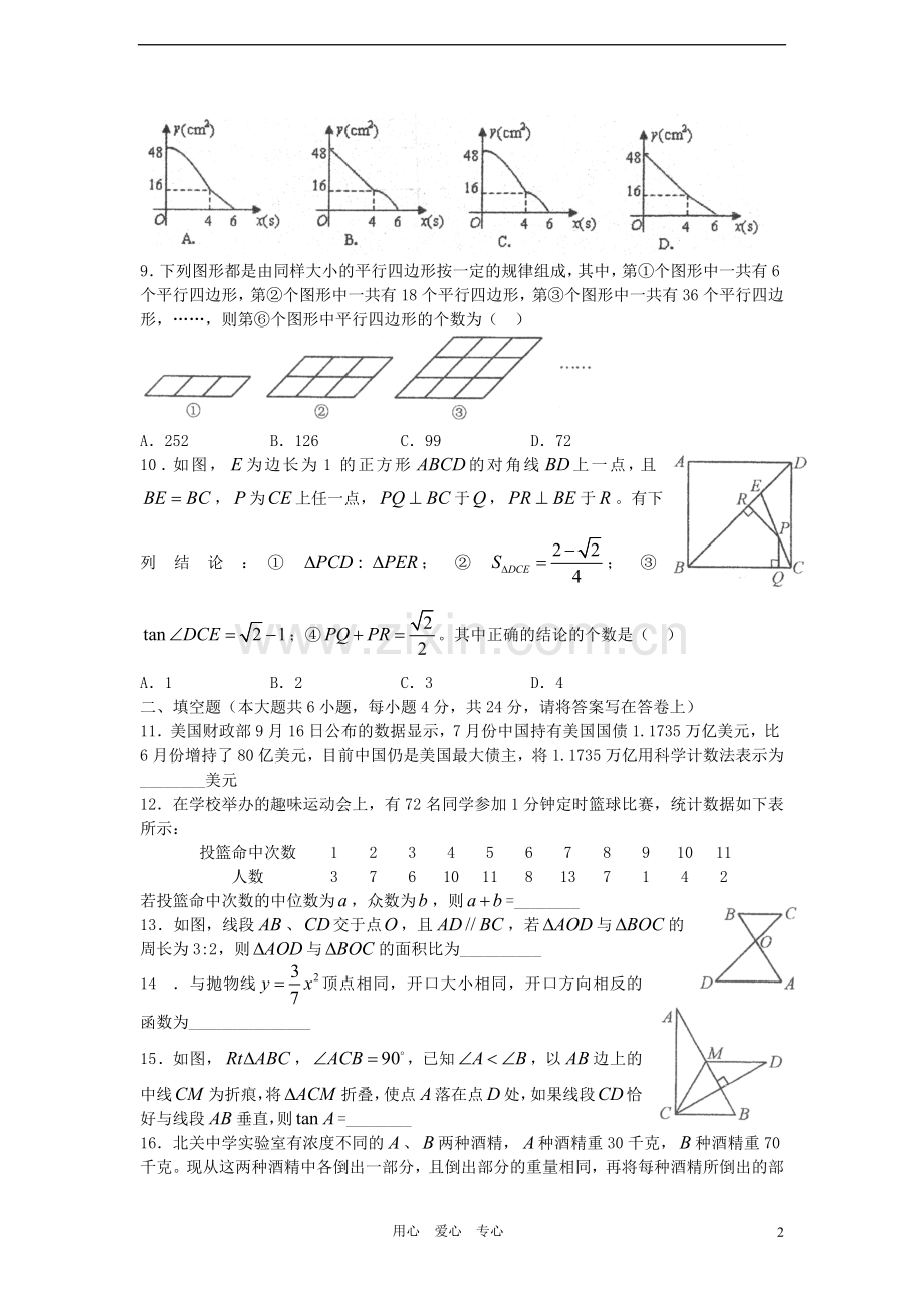 重庆南开中学初2012级九年级数学上学期第一次月考试卷.doc_第2页