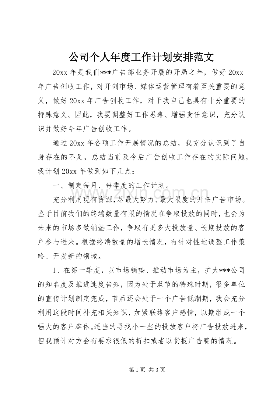 公司个人年度工作计划安排范文.docx_第1页