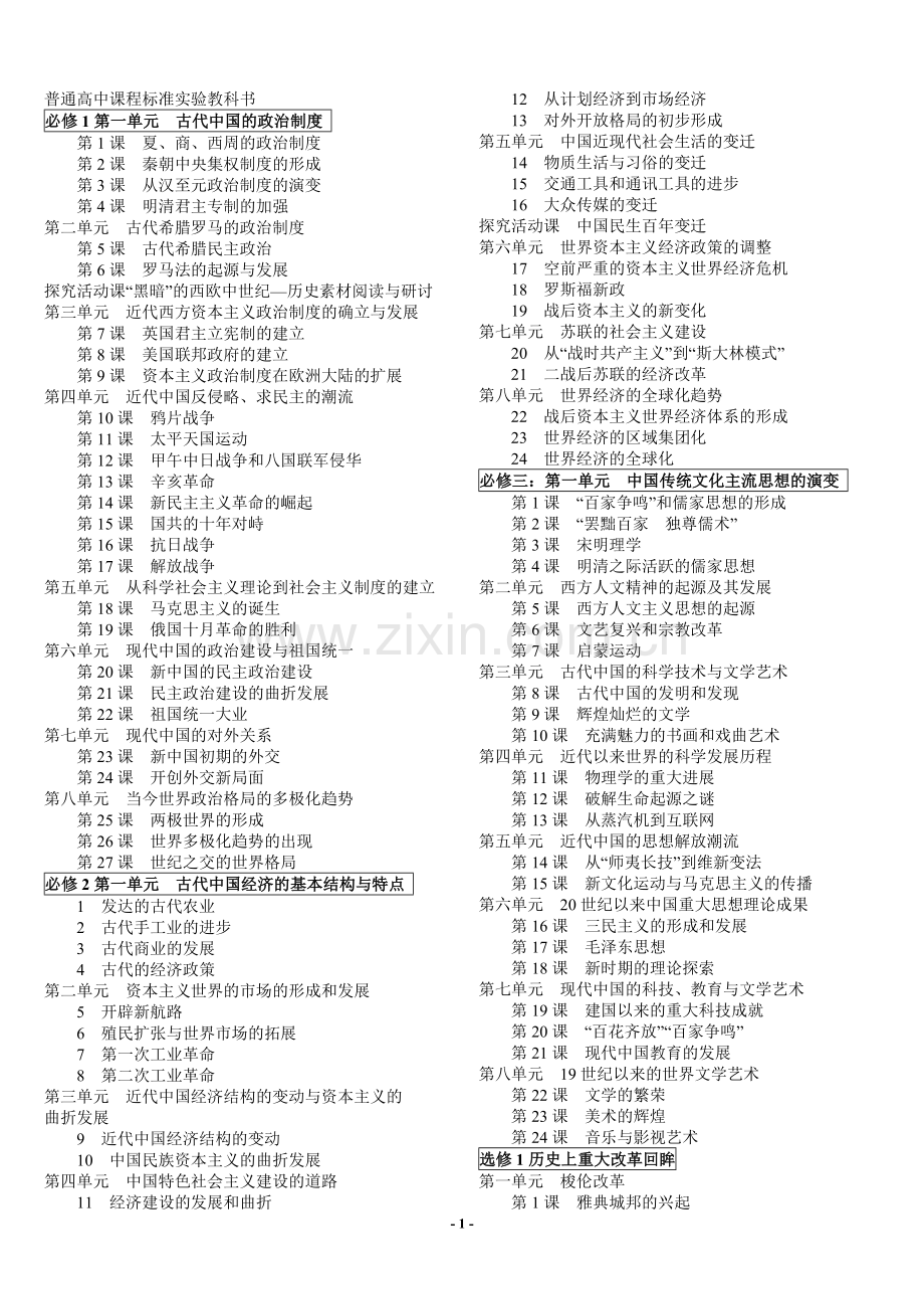 普通高中课程标准实验教科书历史目录.doc_第1页