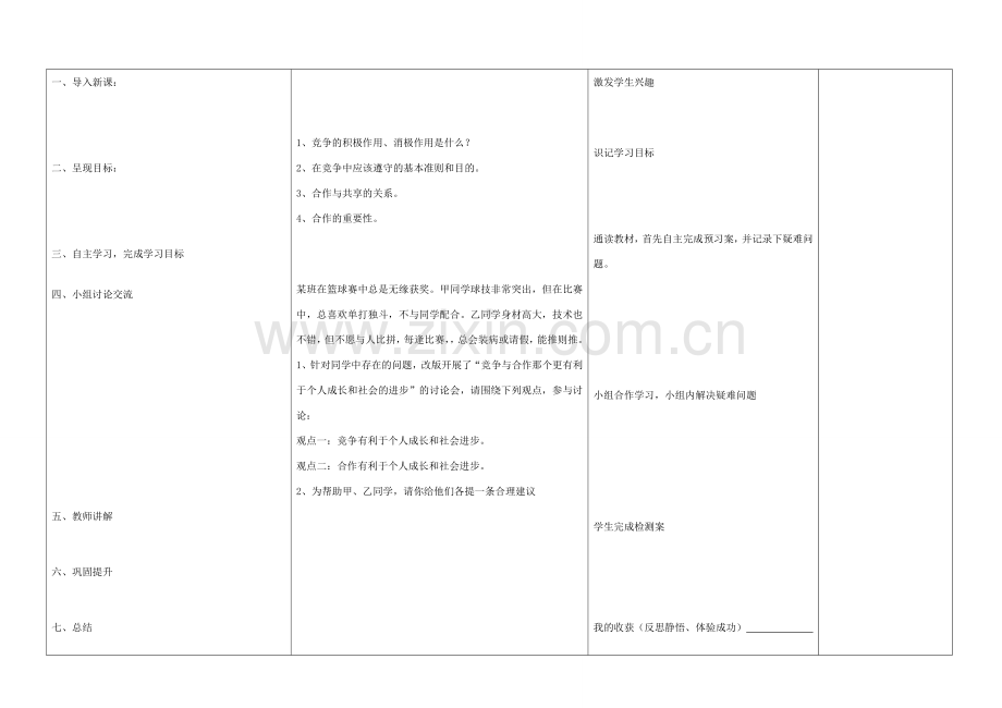 内蒙古阿鲁科尔沁旗天山第六中学八年级政治上册 第八课 第一框 竞争？合作？教案 新人教版.doc_第3页