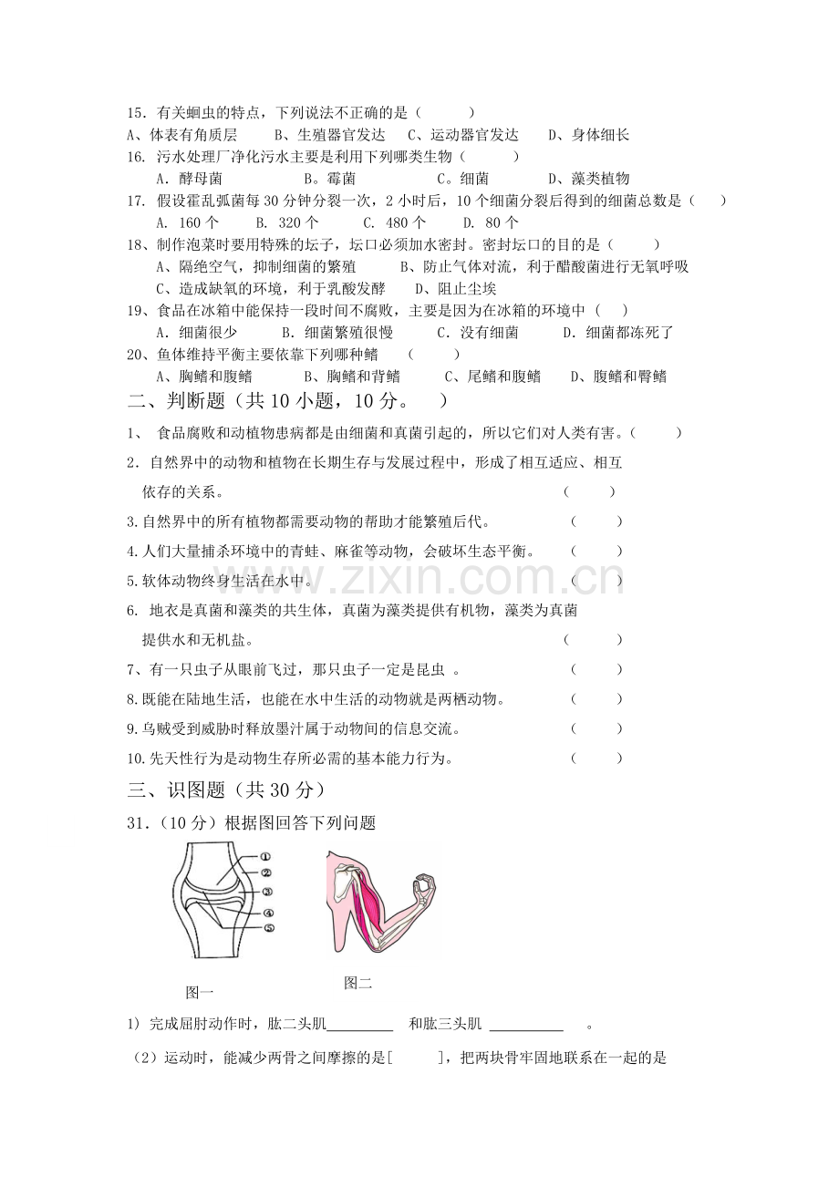 2016年下学期八年级生物期中检测试卷.doc_第2页