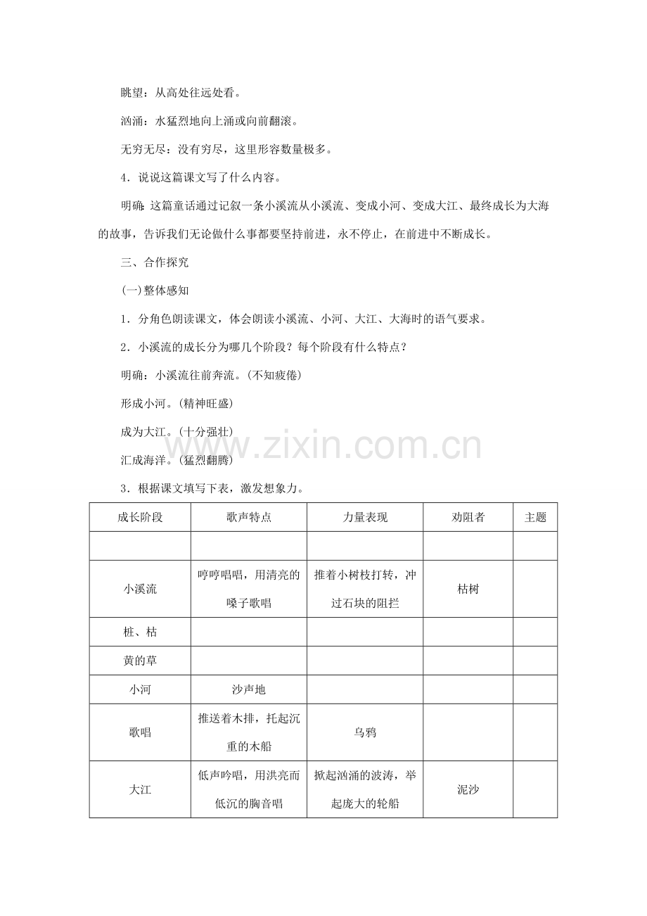 秋季版七年级语文上册 16《小溪流的歌》教案 语文版-语文版初中七年级上册语文教案.doc_第2页