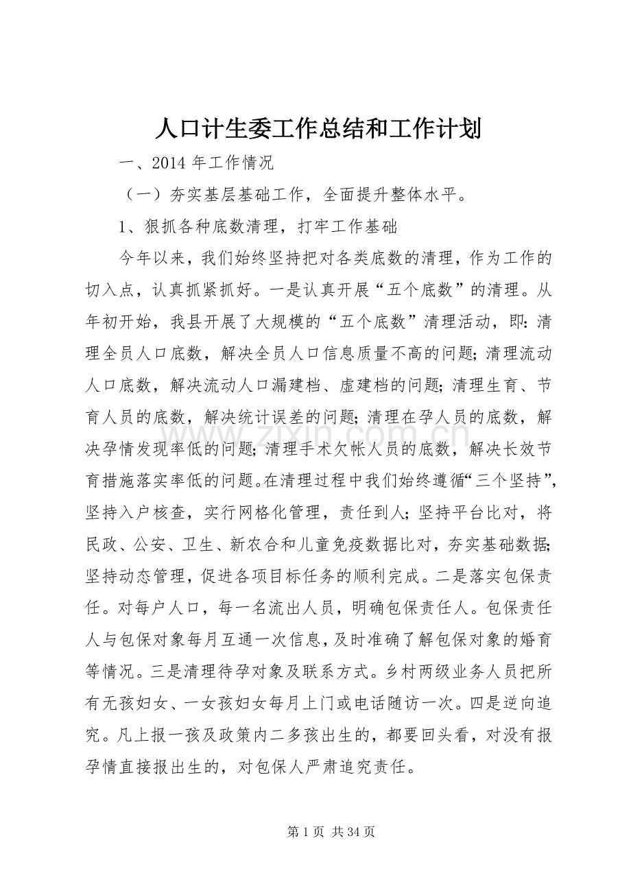 人口计生委工作总结和工作计划.docx_第1页