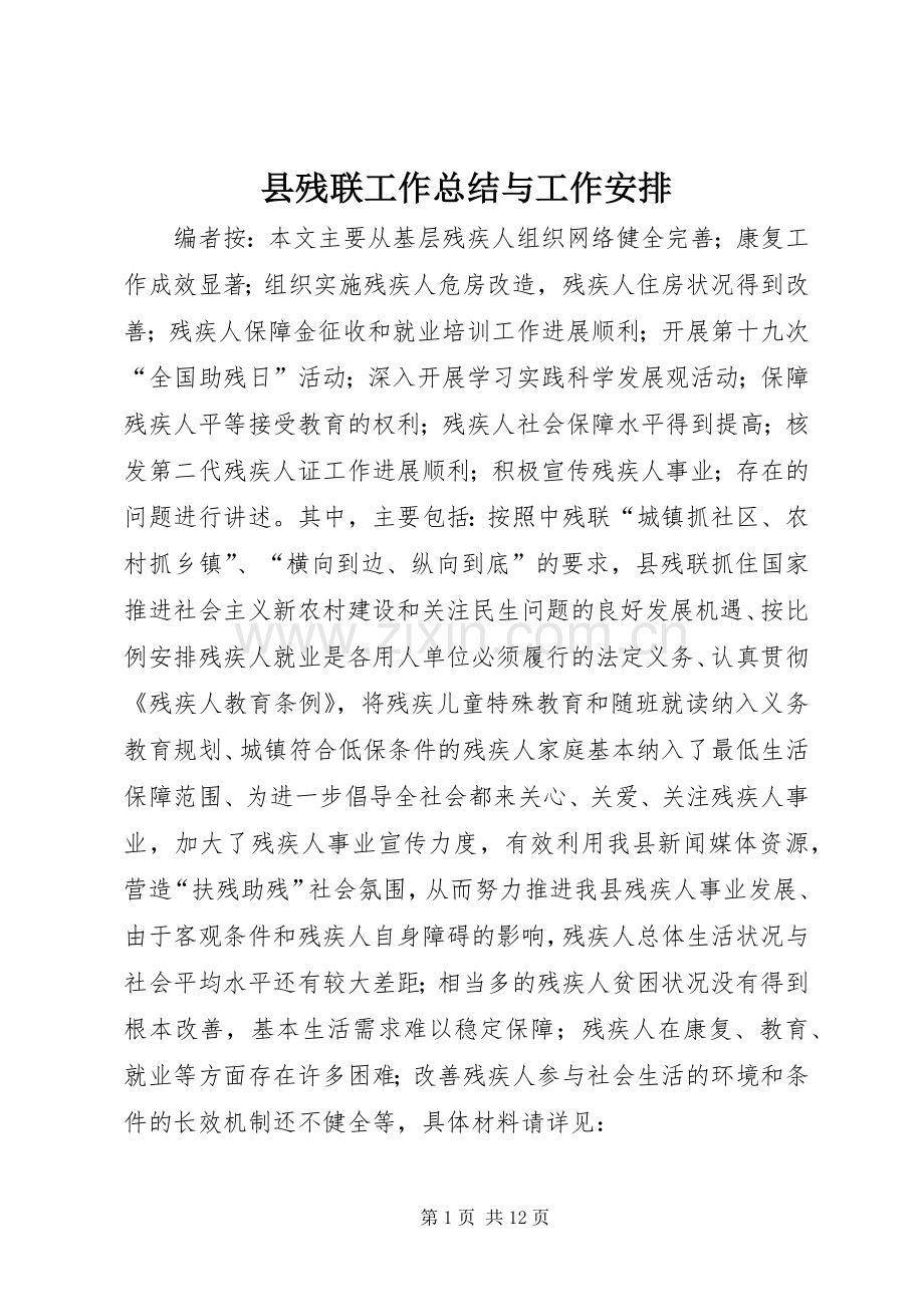 县残联工作总结与工作安排.docx_第1页