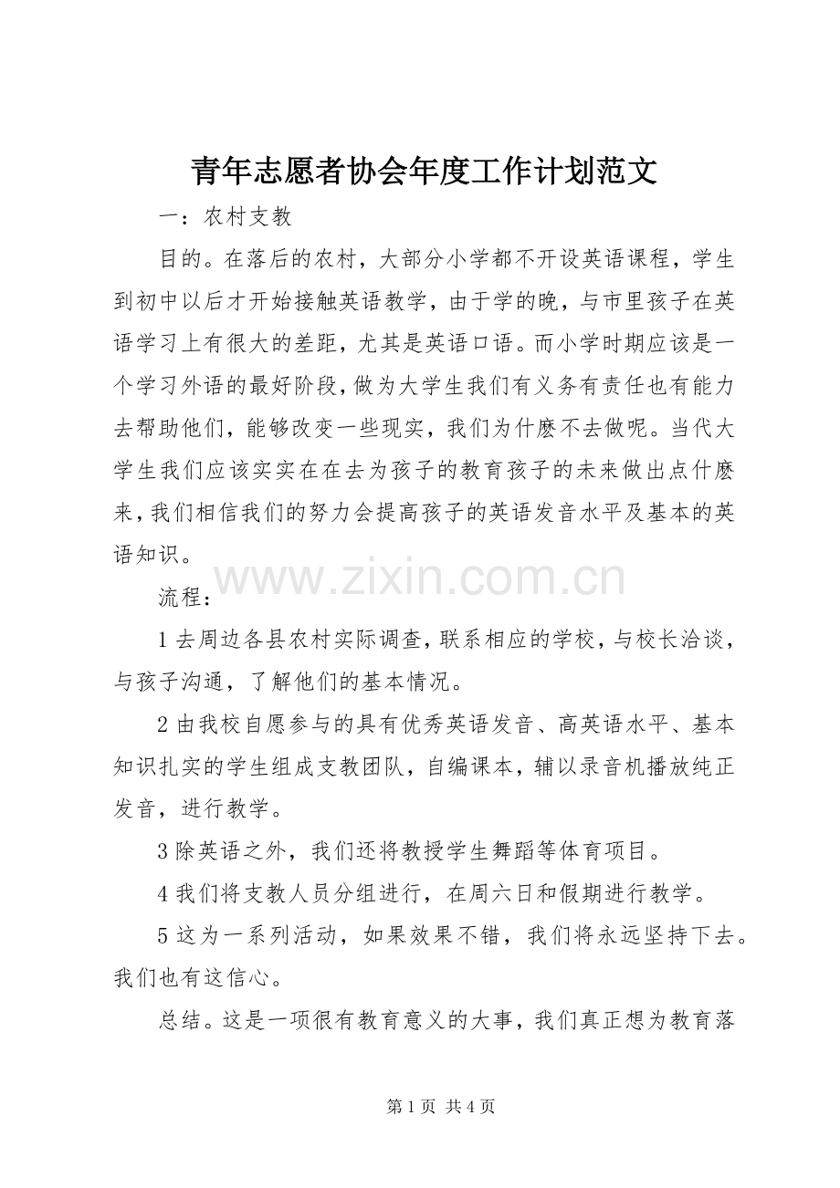 青年志愿者协会年度工作计划范文.docx_第1页