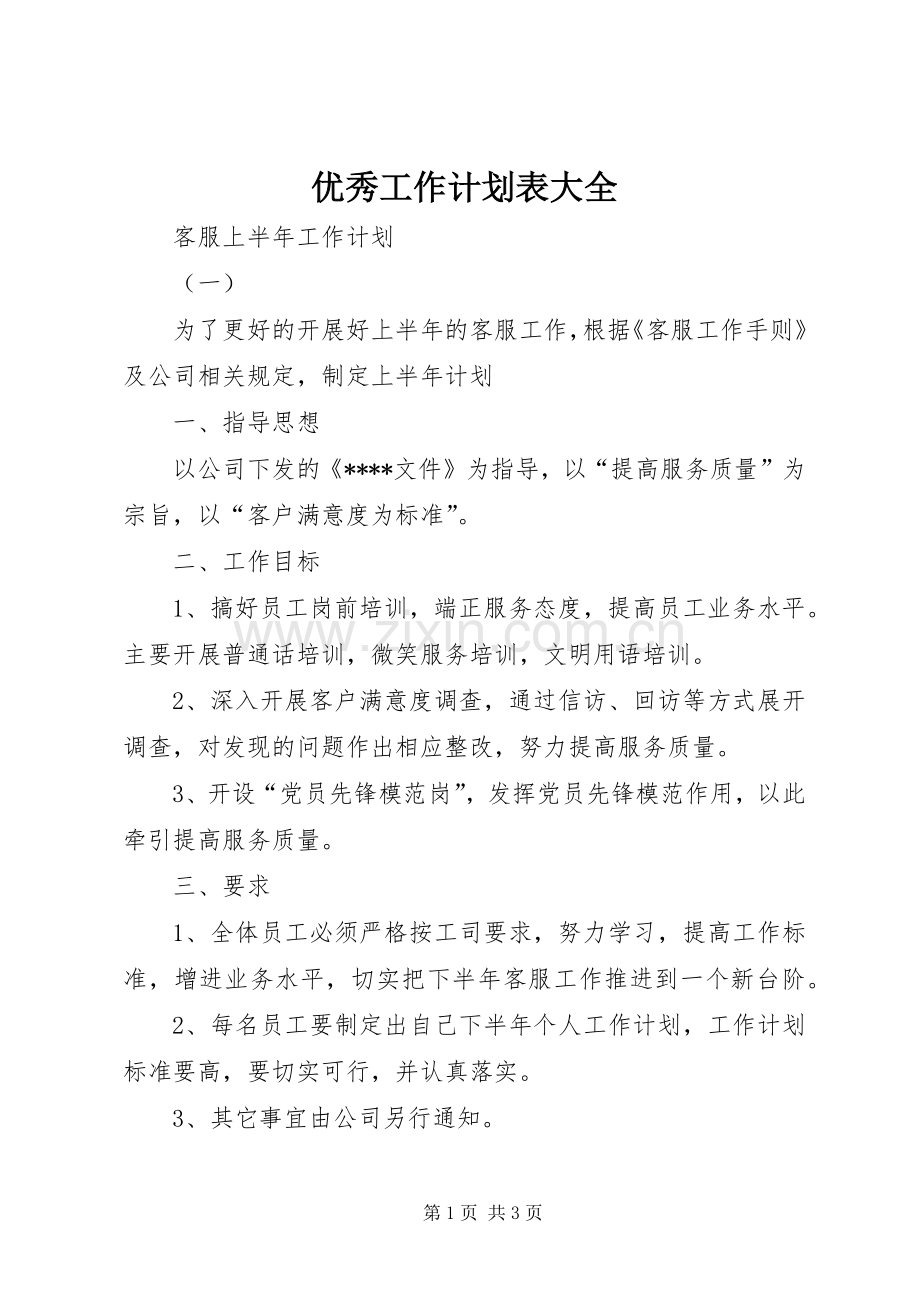 优秀工作计划表大全.docx_第1页