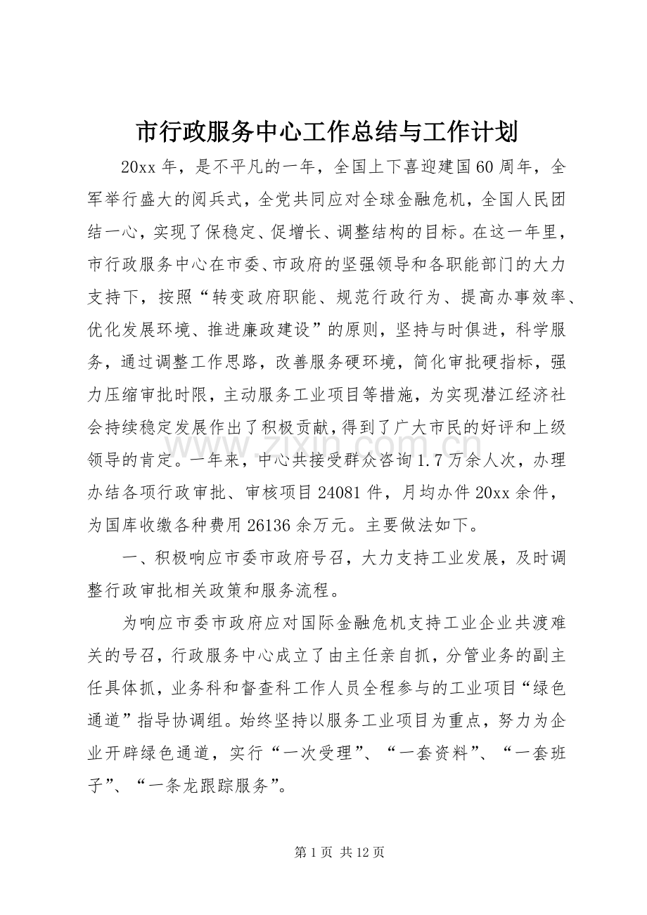 市行政服务中心工作总结与工作计划 .docx_第1页