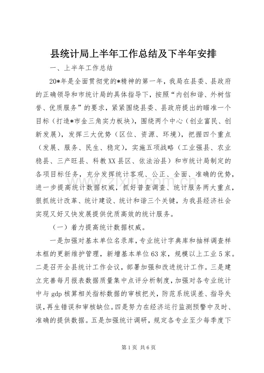 县统计局上半年工作总结及下半年安排.docx_第1页