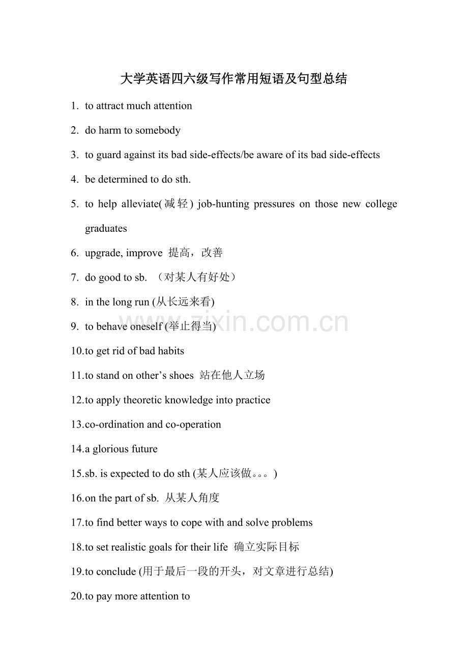 大学英语六级写作常用短语及句型总结.doc_第1页