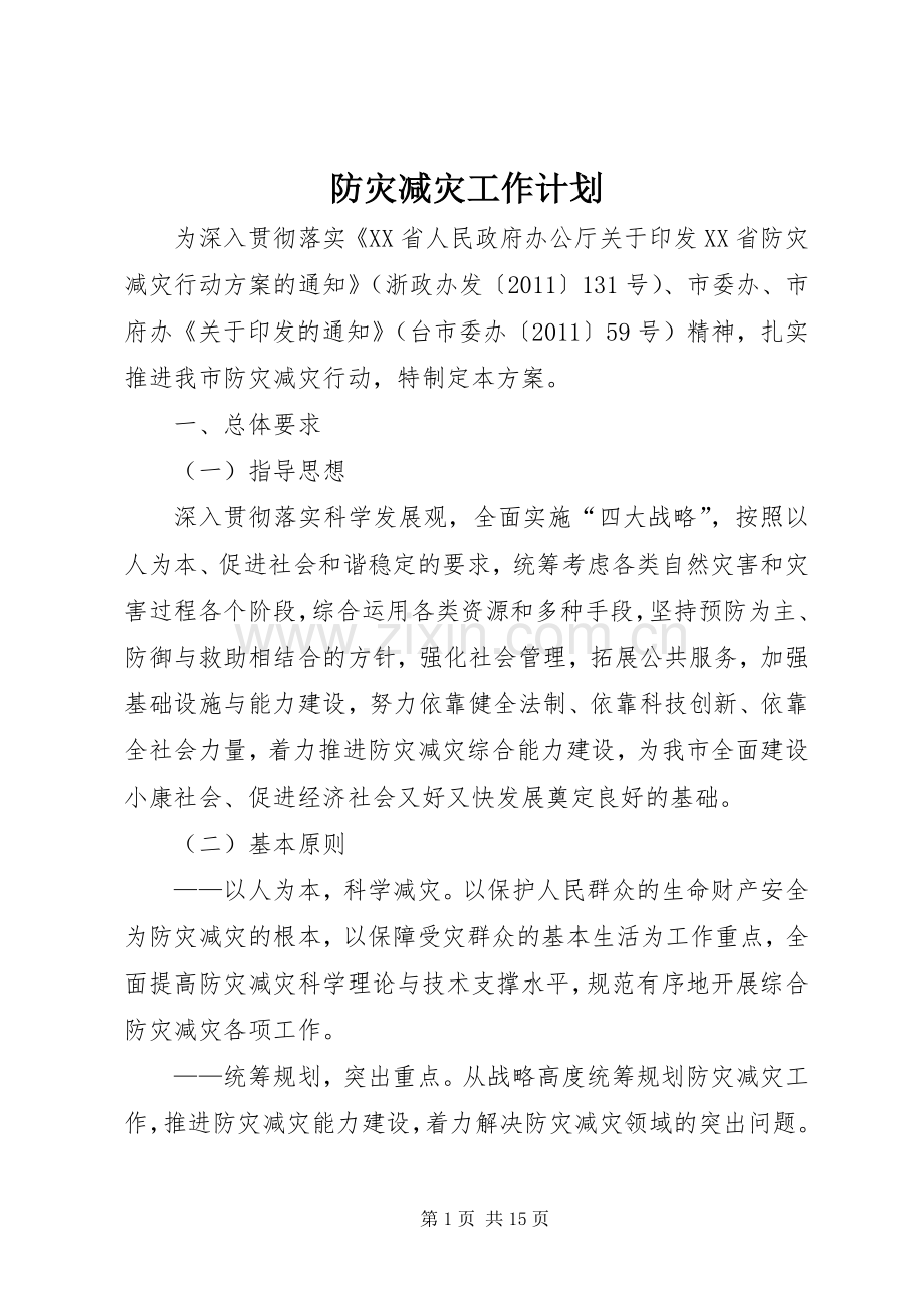 防灾减灾工作计划.docx_第1页