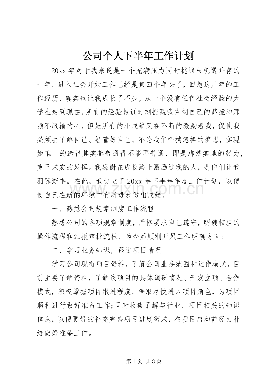 公司个人下半年工作计划 .docx_第1页