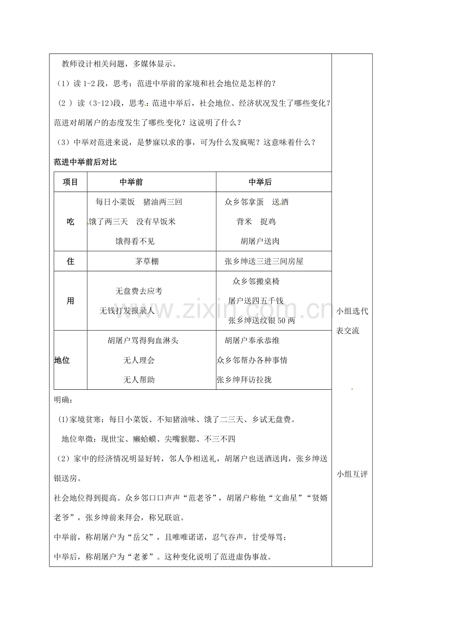 云南省峨山县八年级语文下册 第四单元 第17课 范进中举教案1 （新版）苏教版-（新版）苏教版初中八年级下册语文教案.doc_第3页