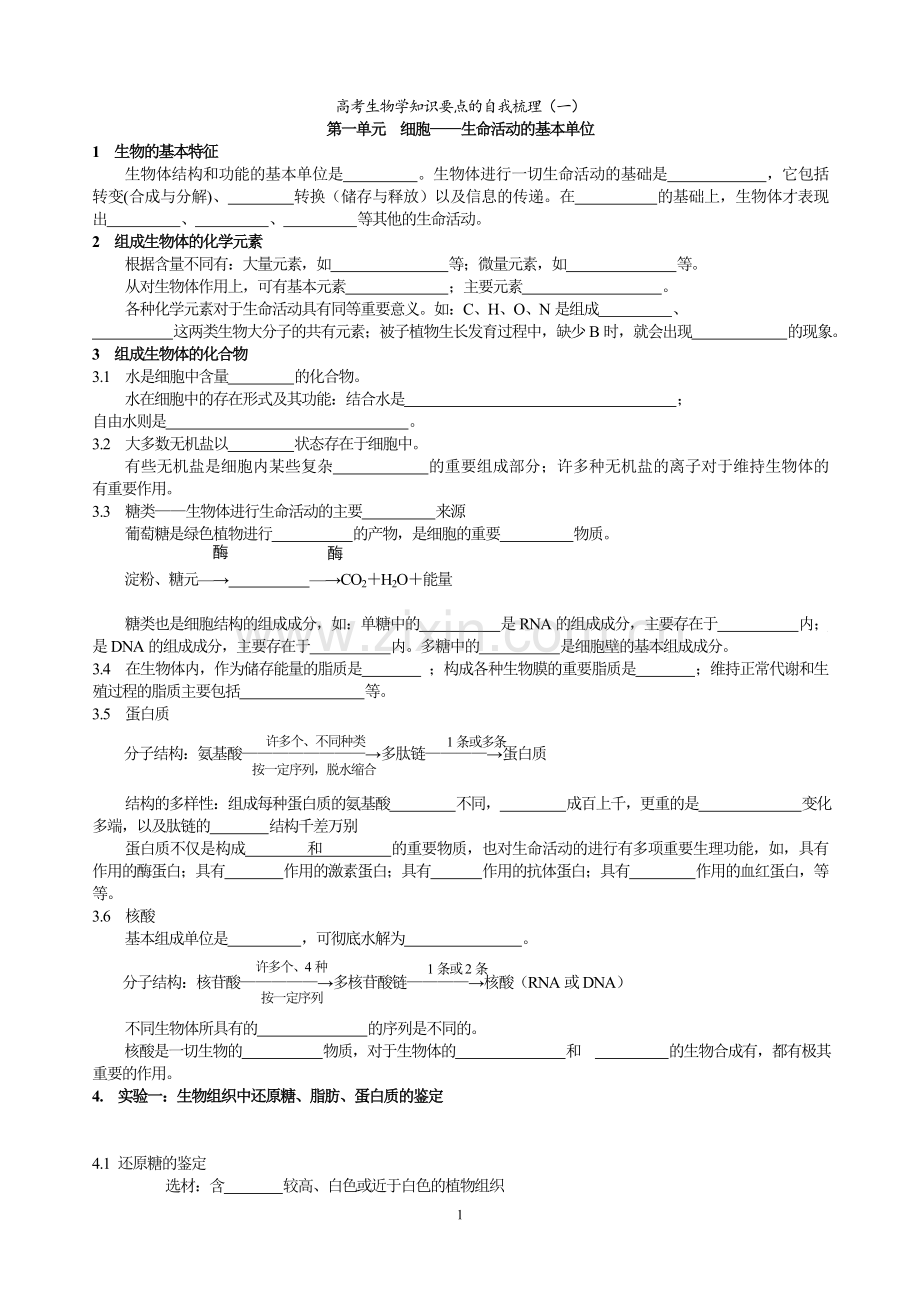 高考生物学知识要点的自我梳理(1).doc_第1页