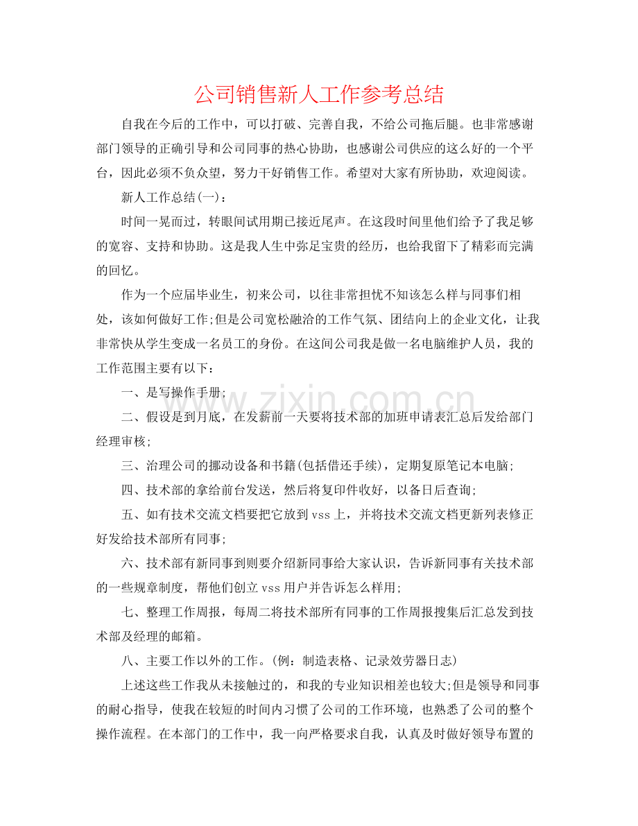 公司销售新人工作参考总结.docx_第1页