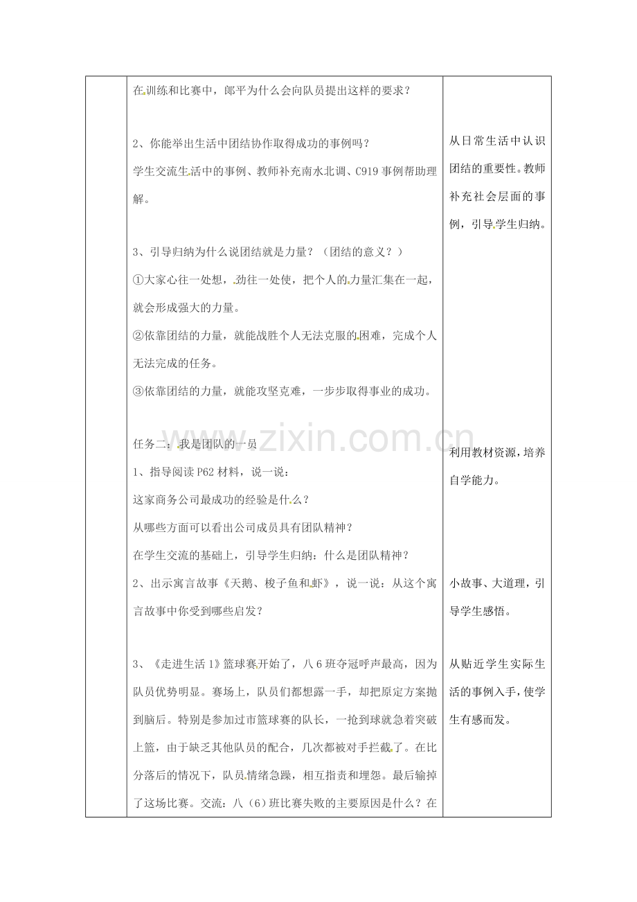 陕西省石泉县八年级道德与法治上册 第三单元 合奏好生活的乐章 第5课 我与集体共发展 第2框 团结就是力量教案 鲁人版六三制-鲁人版初中八年级上册政治教案.doc_第2页