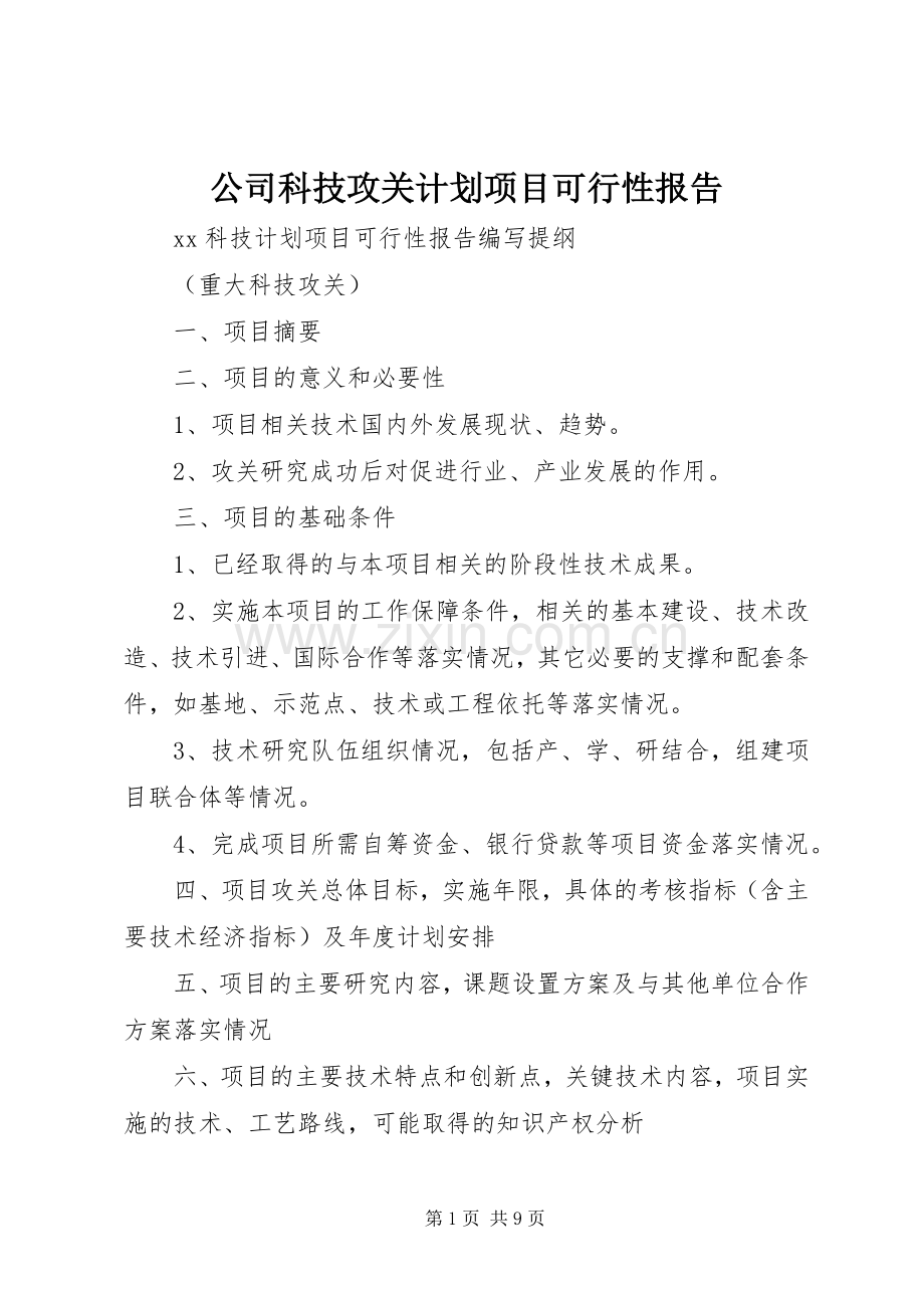 公司科技攻关计划项目可行性报告 .docx_第1页