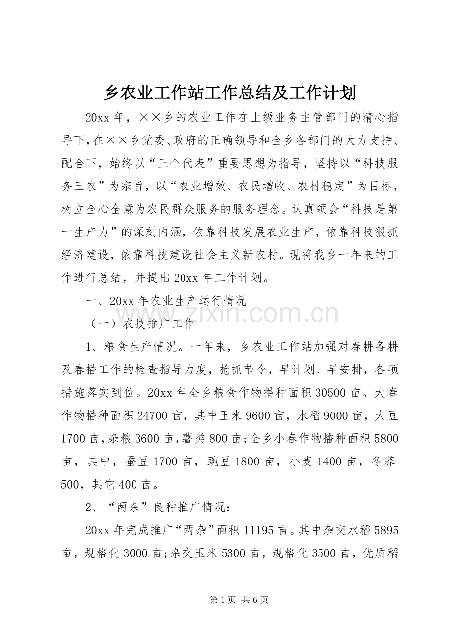 乡农业工作站工作总结及工作计划.docx_第1页