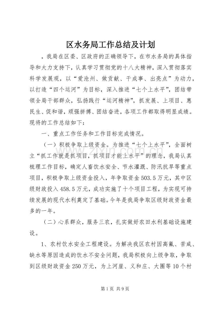 区水务局工作总结及计划.docx_第1页