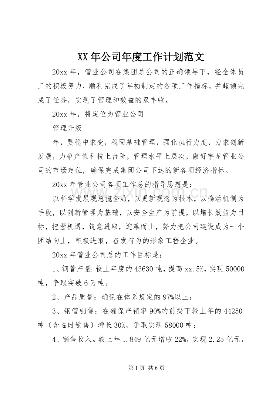 XX年公司年度工作计划范文.docx_第1页