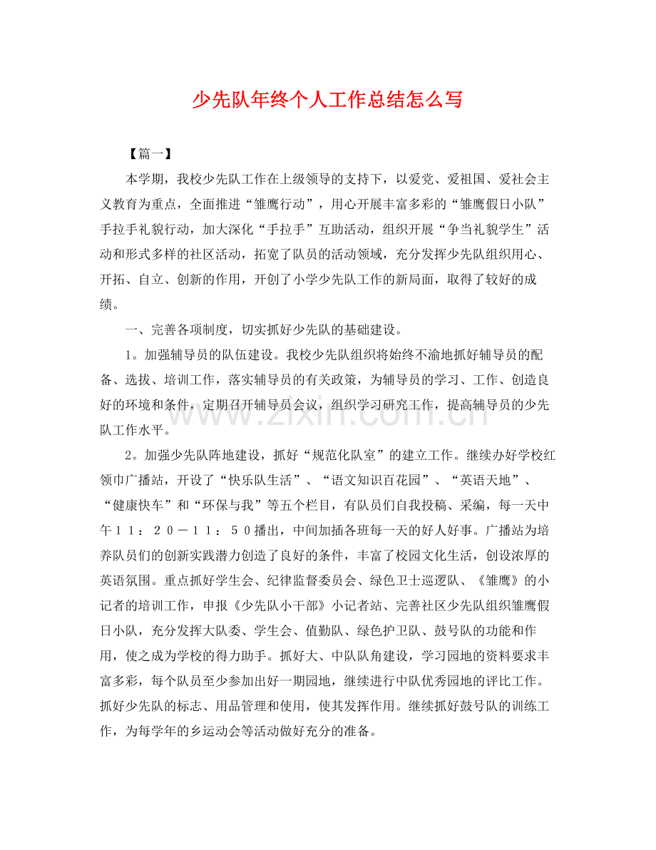 少先队年终个人工作总结怎么写 .docx_第1页