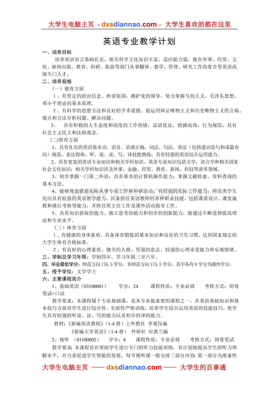 英语专业教学计划.doc_第1页