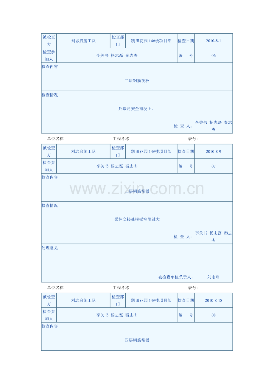 建筑楼盘质量检查记录表.docx_第1页