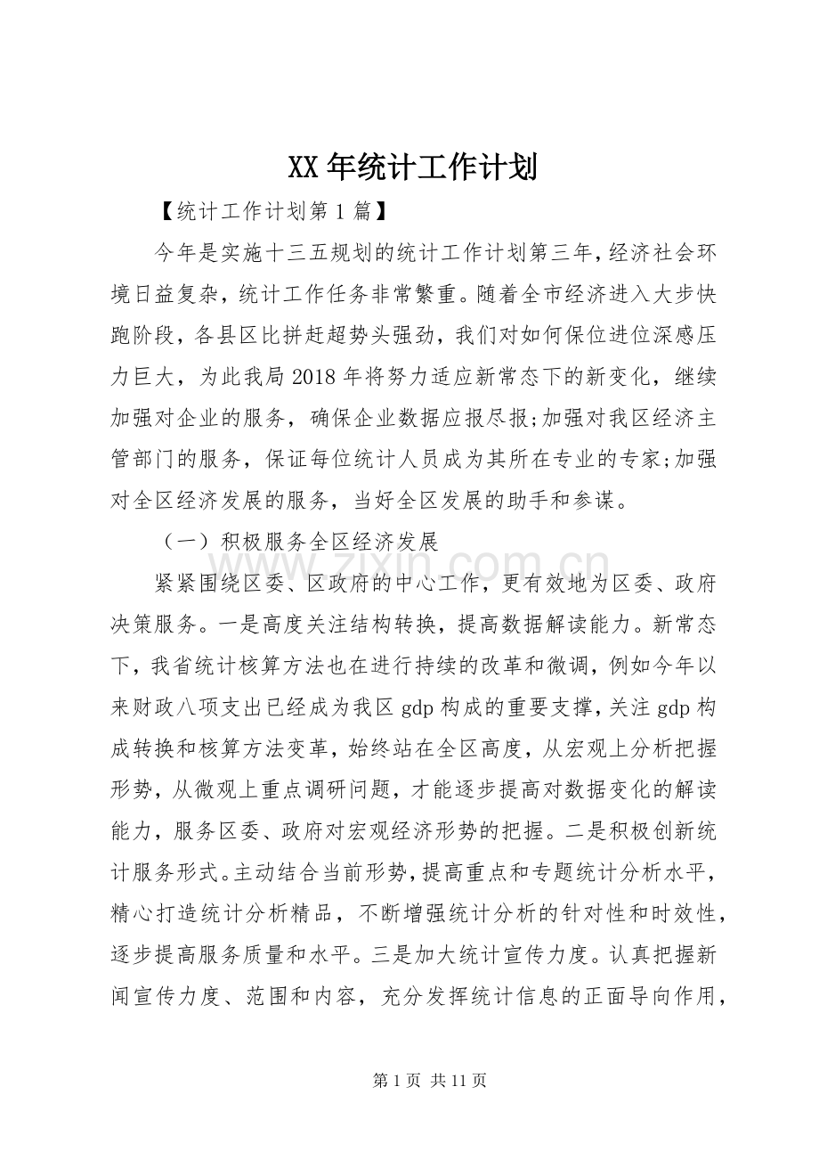 XX年统计工作计划.docx_第1页