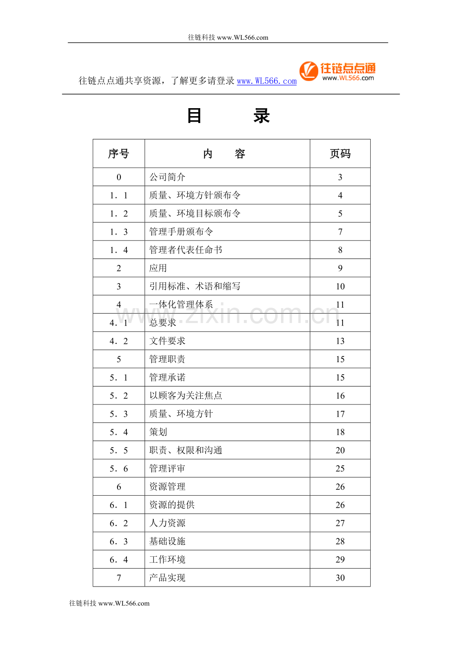 XX塑料五金制品有限公司质量环境管理手册.doc_第1页