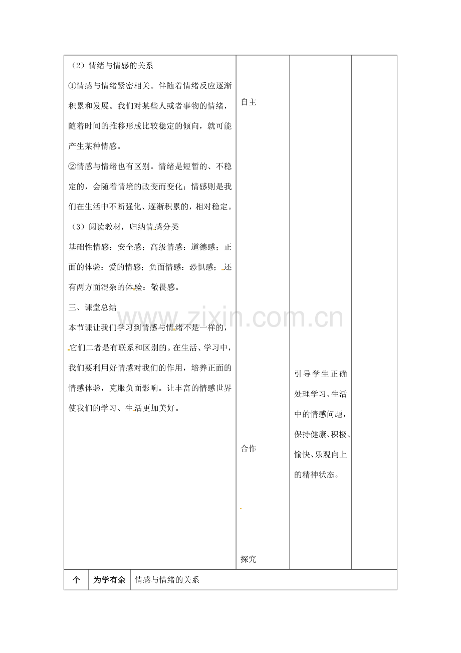 （秋季版）甘肃省武威市七年级道德与法治下册 第二单元 做情绪情感的主人 第五课 品出情感的韵味 第1框 我们的情感世界教案 新人教版-新人教版初中七年级下册政治教案.doc_第2页