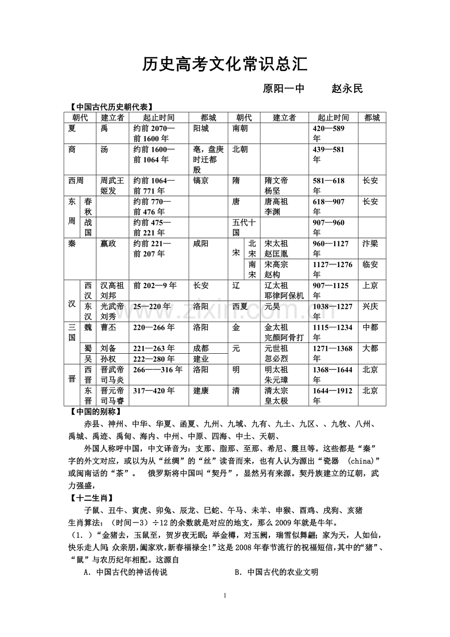 历史高考文化常识总汇.doc_第1页