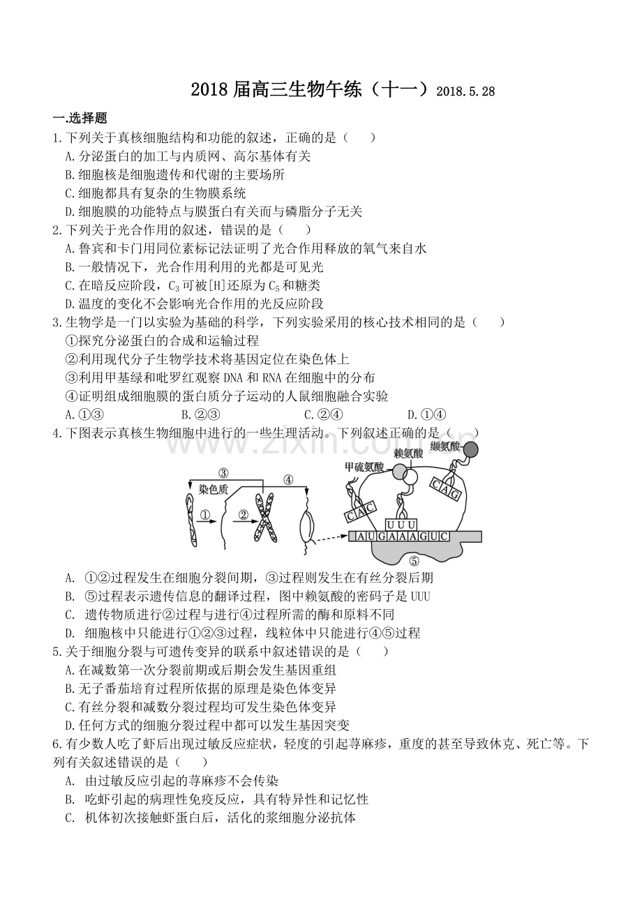 高三生物午练十一.doc_第1页