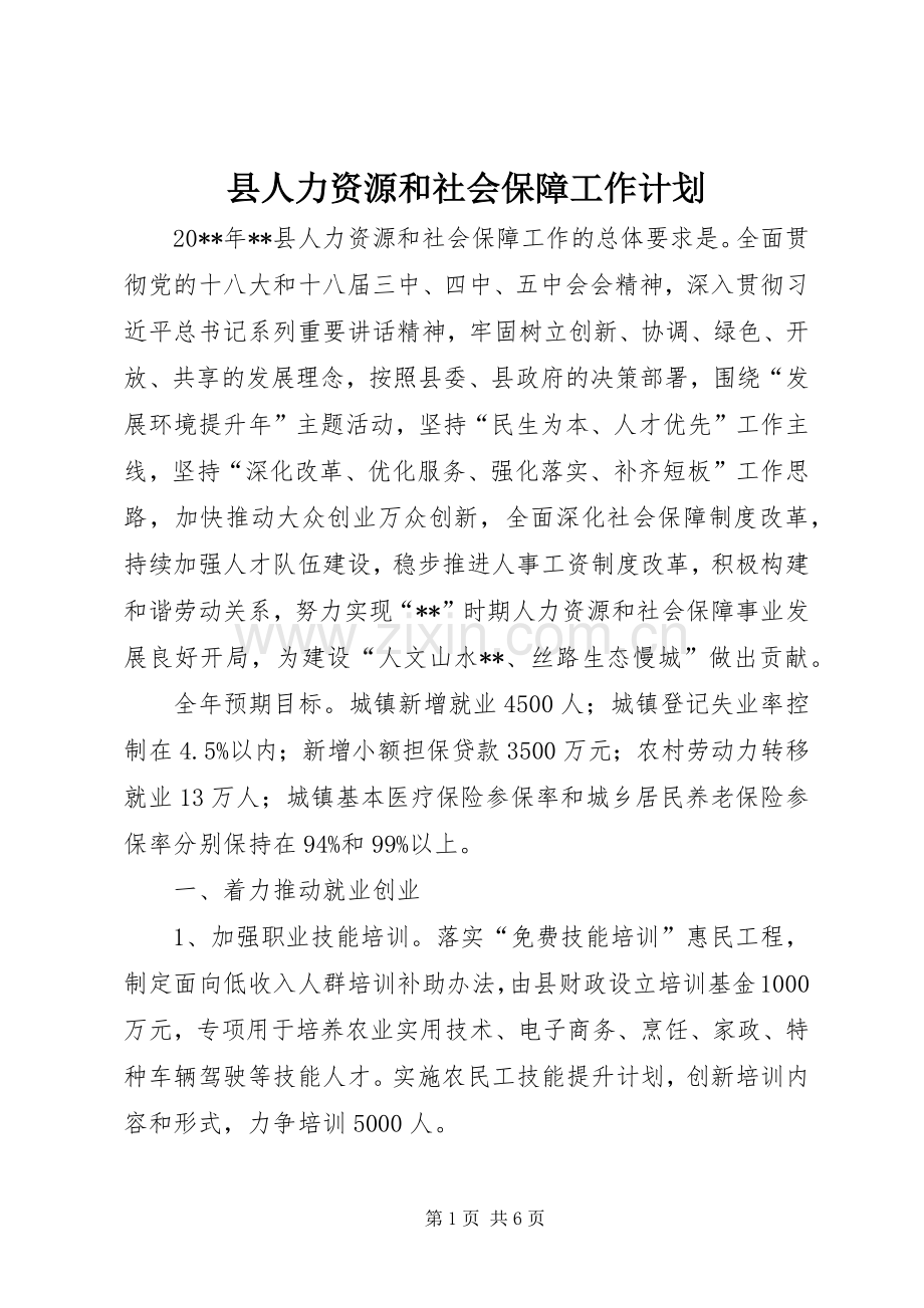 县人力资源和社会保障工作计划.docx_第1页