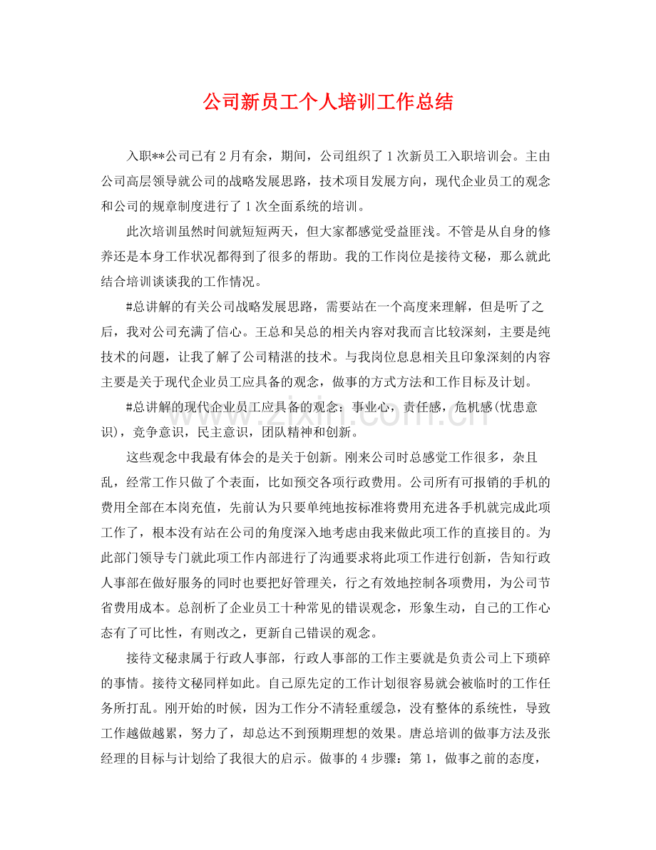 公司新员工个人培训工作总结 .docx_第1页