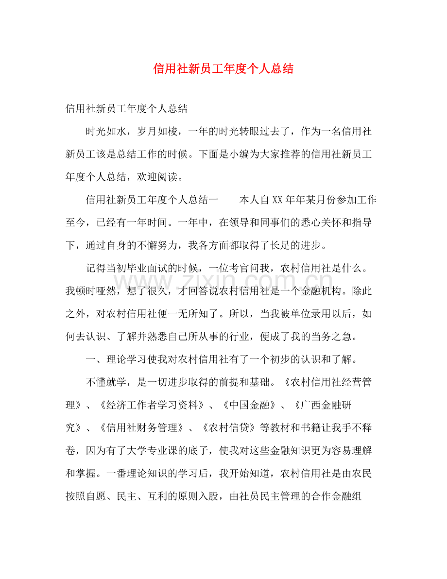 信用社新员工年度个人总结 .docx_第1页