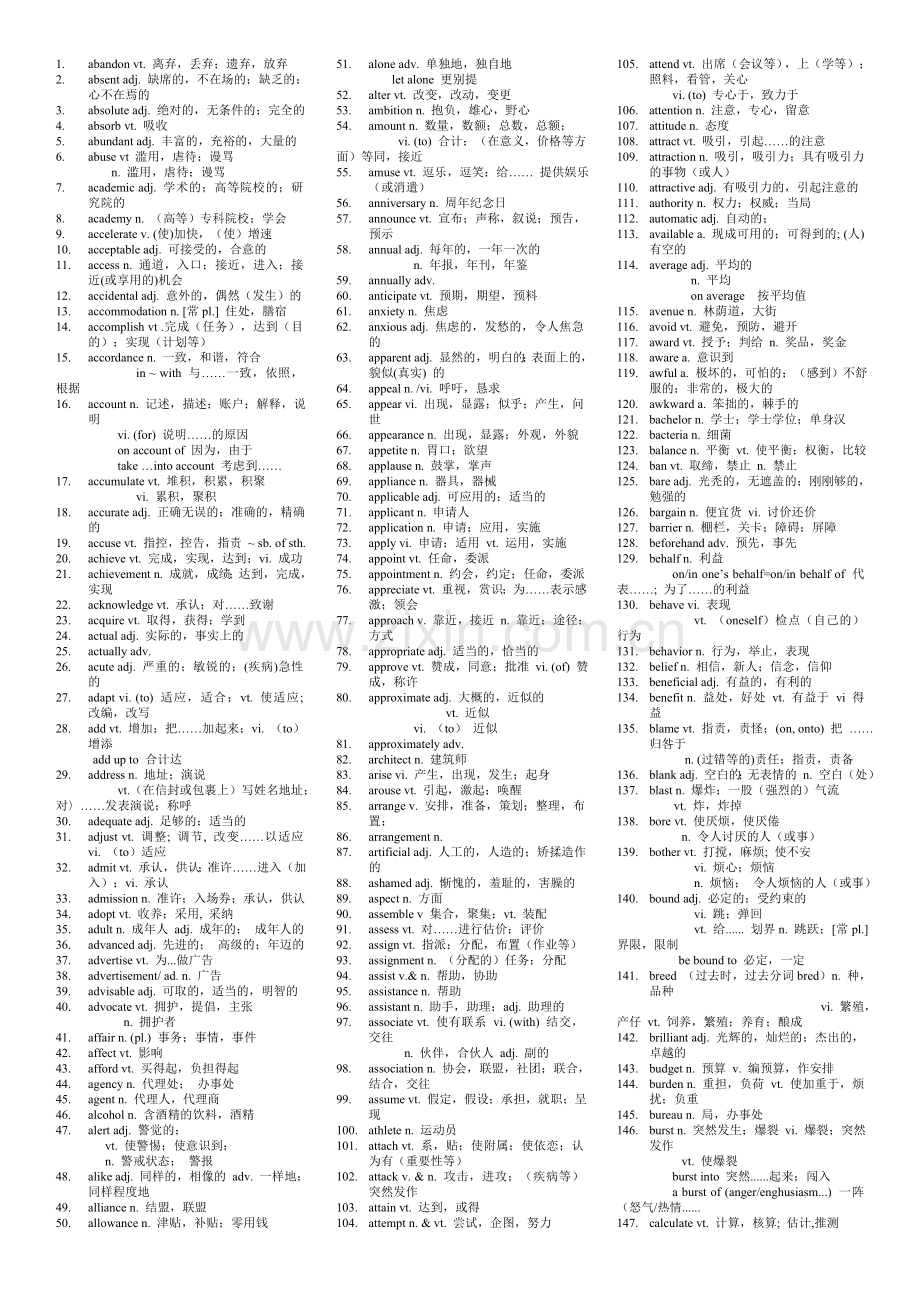 大学四级核心词汇表.doc_第1页