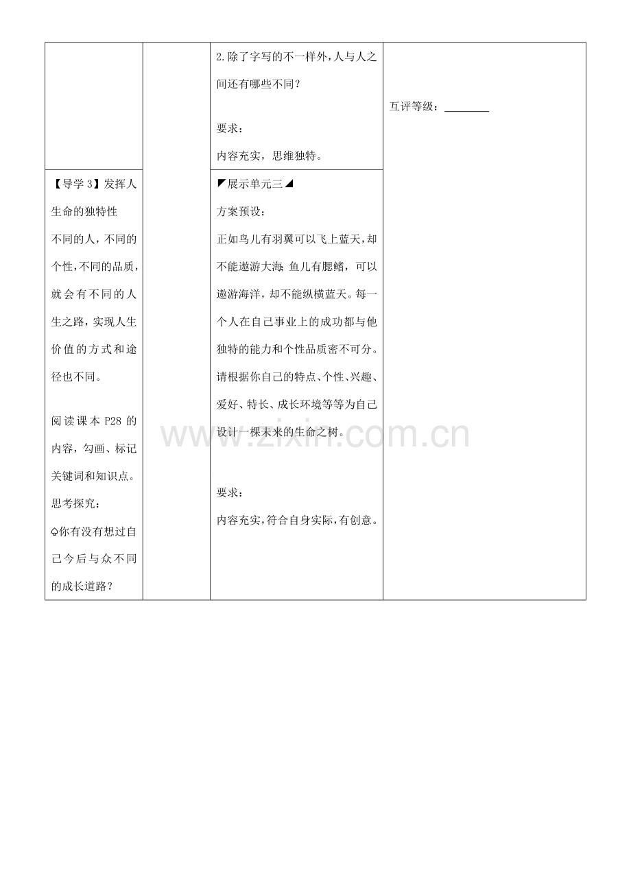 湖北省武汉市鲁巷中学七年级政治上册 第三课《第二框 人的生命的独特性》教案 新人教版.doc_第3页