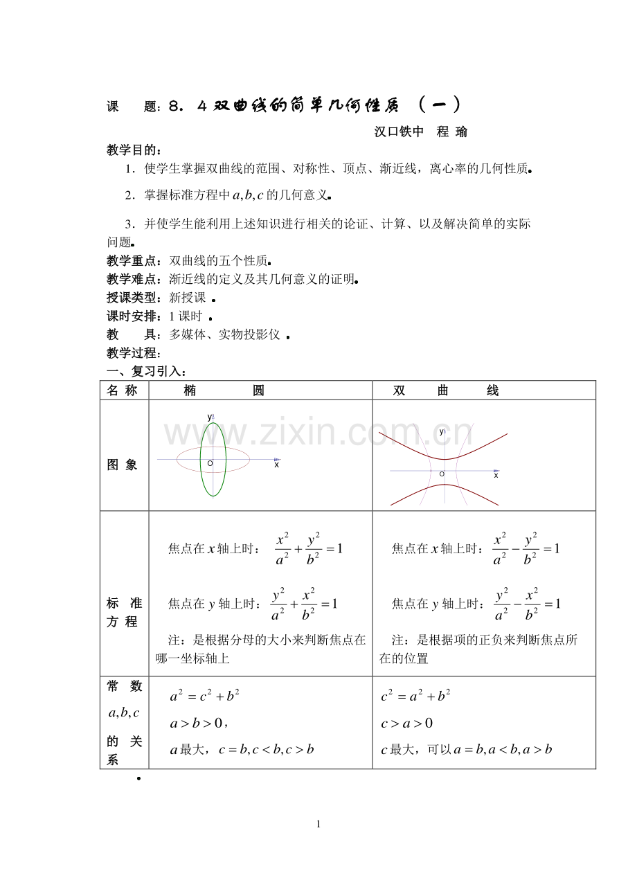 双曲线的简单几何性质-(一).doc_第1页