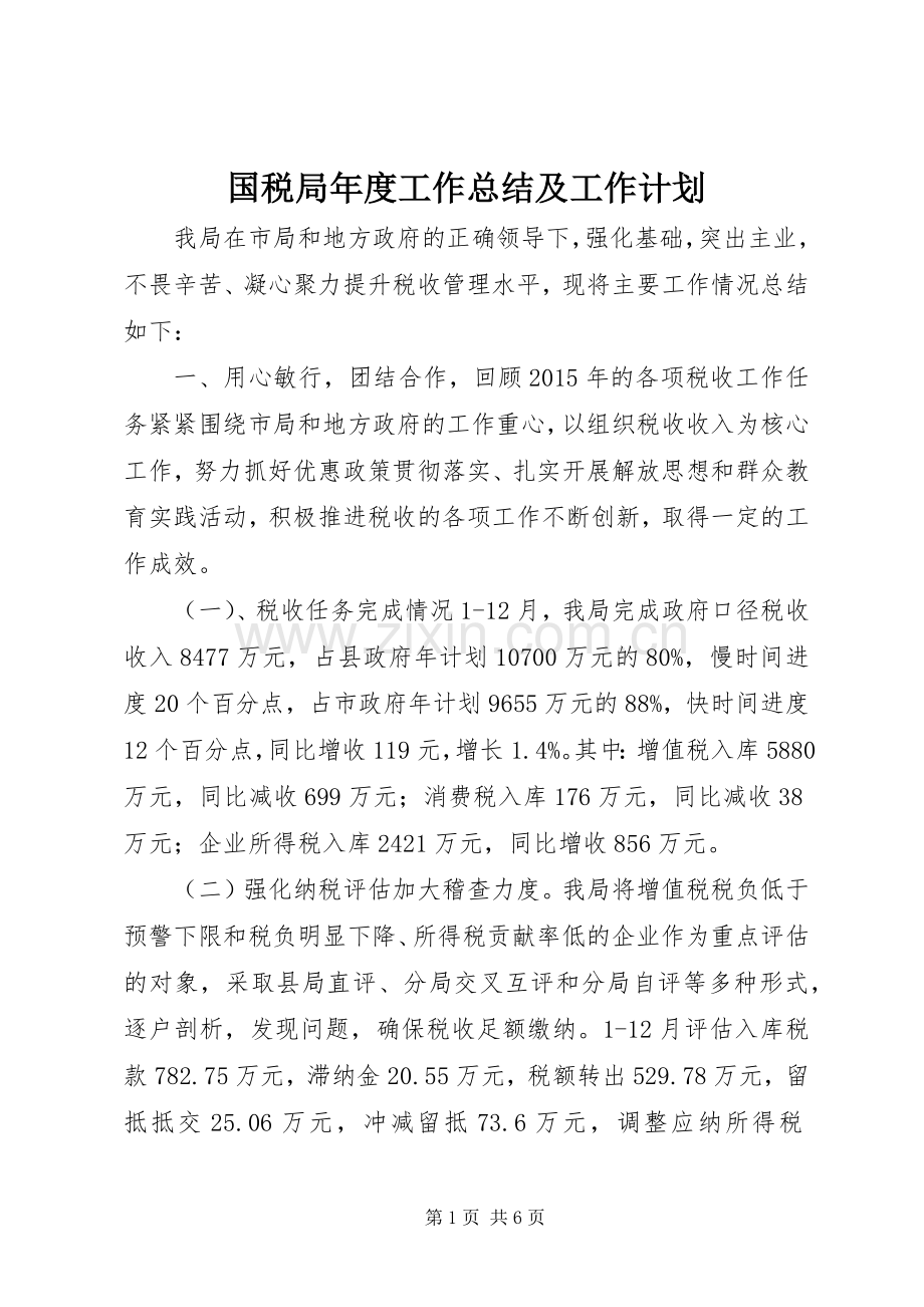 国税局年度工作总结及工作计划.docx_第1页