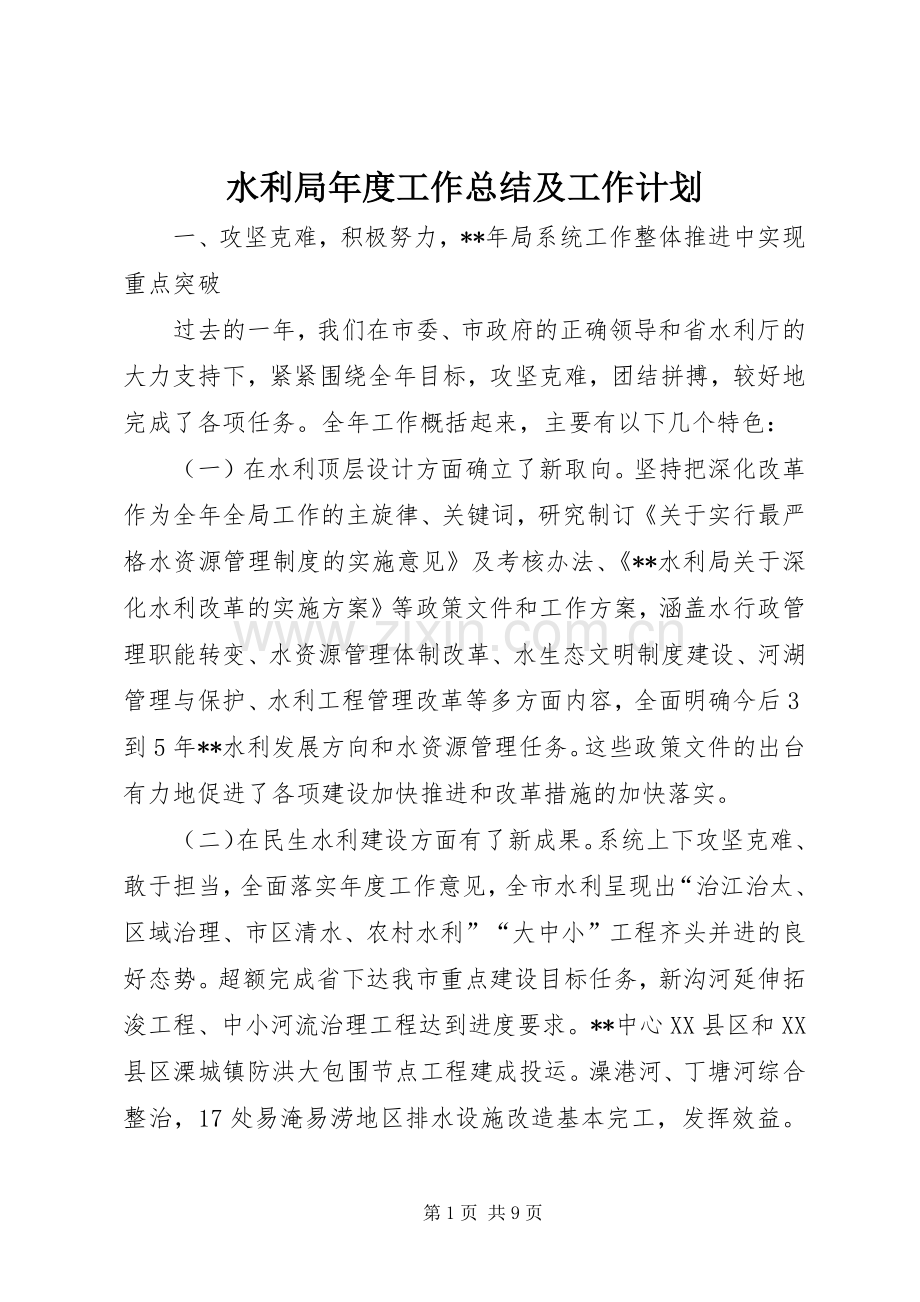 水利局年度工作总结及工作计划 .docx_第1页