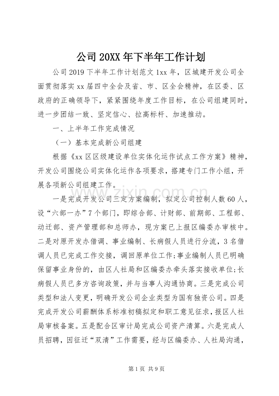 公司20XX年下半年工作计划 .docx_第1页