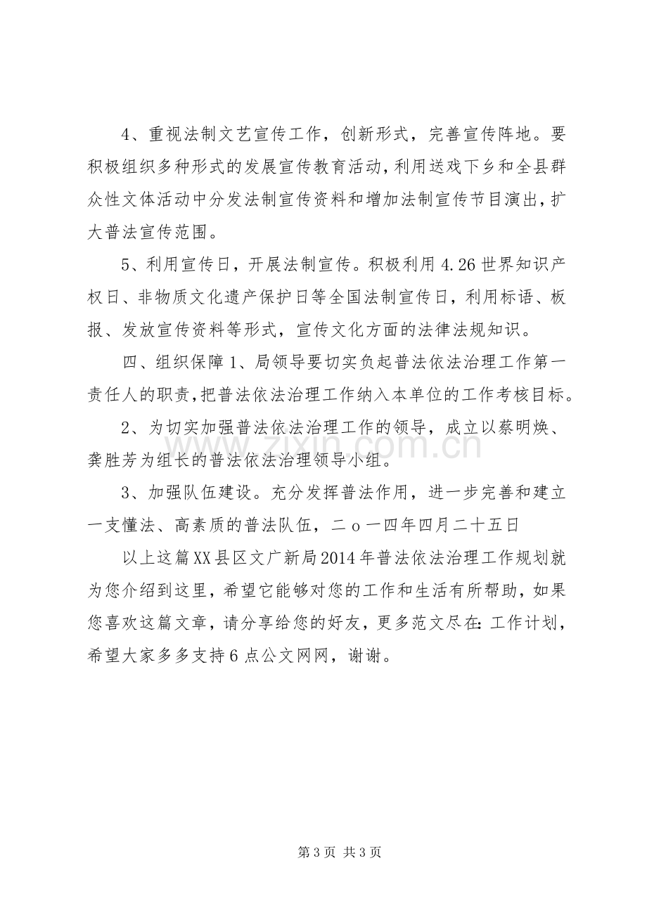 XX县区文广新局XX年普法依法治理工作规划.docx_第3页